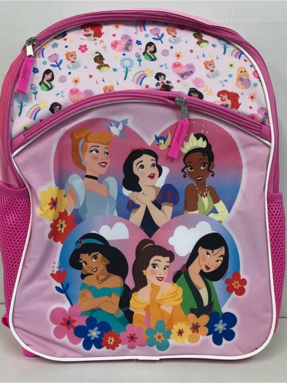 Disney Pink Princess Character Backpack with Multicolor Floral Art
